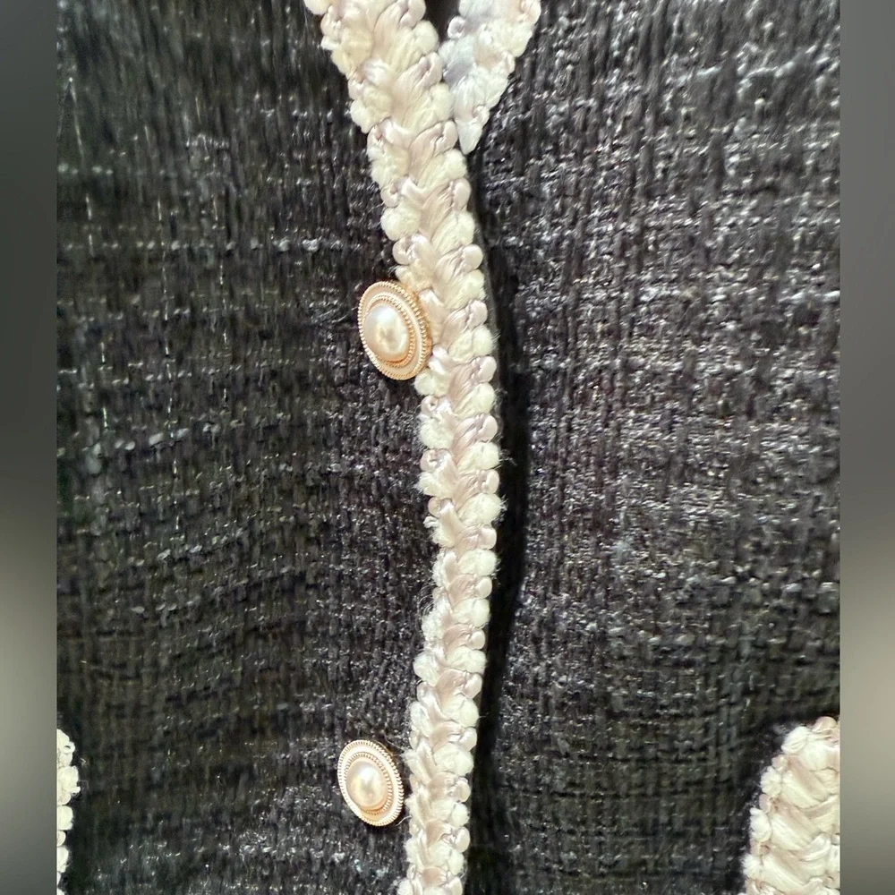 Cider Black and White Tweed Blazer Cropped Tailored - Picture 6 of 14